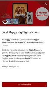 vodafone happy 3 Monate Apple tv plus , fitness+, arcade.