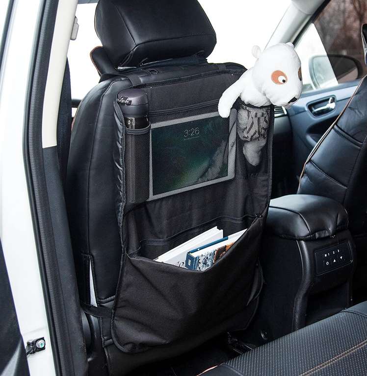 Amazon Basics - Rückenlehnentasche für den Autositz, mit Trittmatten, 2er-Pack [Prime]