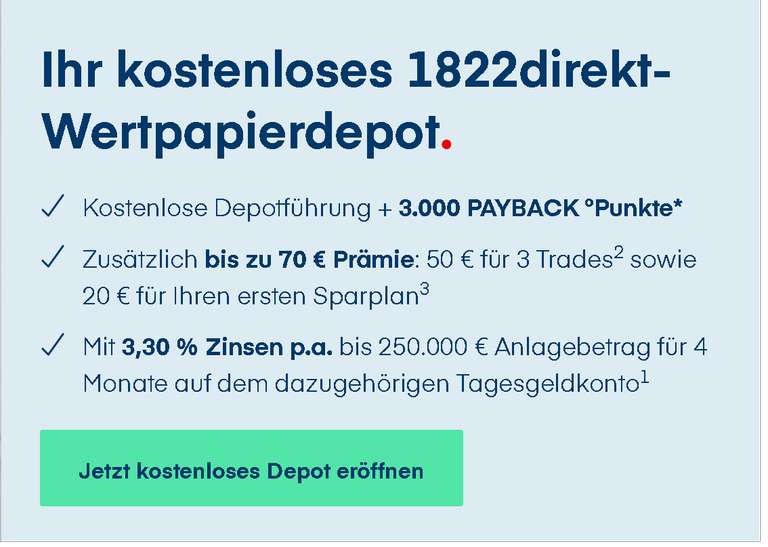 [1822direkt + Payback] 3.000 Punkte für kostenloses Depot + 50€ Amazon Gutschein für 3 Trades + 20€ Amazon Gutschein für Sparplan, Neukunden