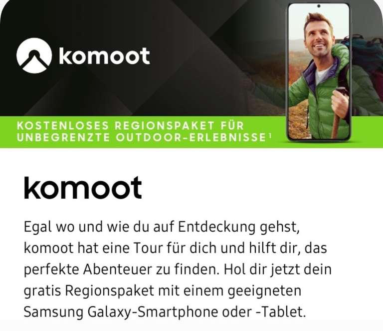 Kostenloses Regionspaket von Komoot abrufbar(samsung members app)