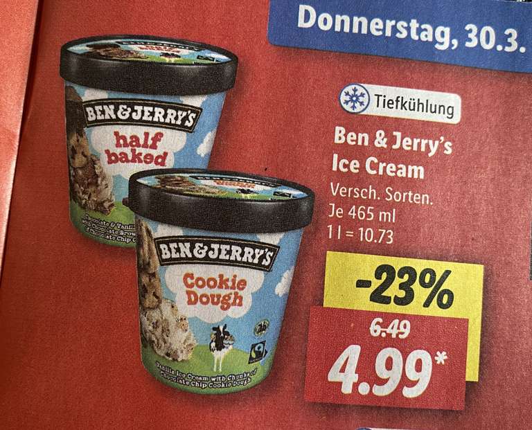 Ben & Jerry's für 4,99€ bei Lidl ab 30.3.!