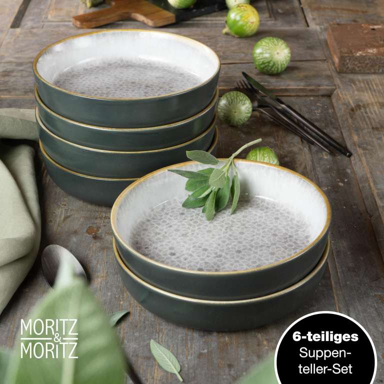 Vaisselle Qualité Terra Set 6 Assiettes à Soupe Moritz & Moritz - Porcelaine 700ml Gris Assiette Soupe