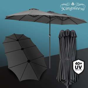 Kingsleeve Doppelsonnenschirm in Anthrazit | UV-Schutz 80+ | wasserabweisende Bespannung | 12 stabile Verstrebungen | mit 3 Windöffnungen