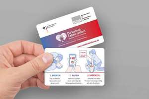 [BZgA] Scheckkarte "Du kannst Leben retten!" (Kurzanleitung zur Wiederbelebung) / Praktischer Pappaufsteller für ca. 50 Scheckkarten