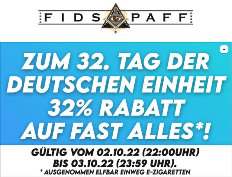 [Fids Paff] 32% Rabatt auf (fast*) alles – läuft bis zum 3.10. 23:59 Uhr