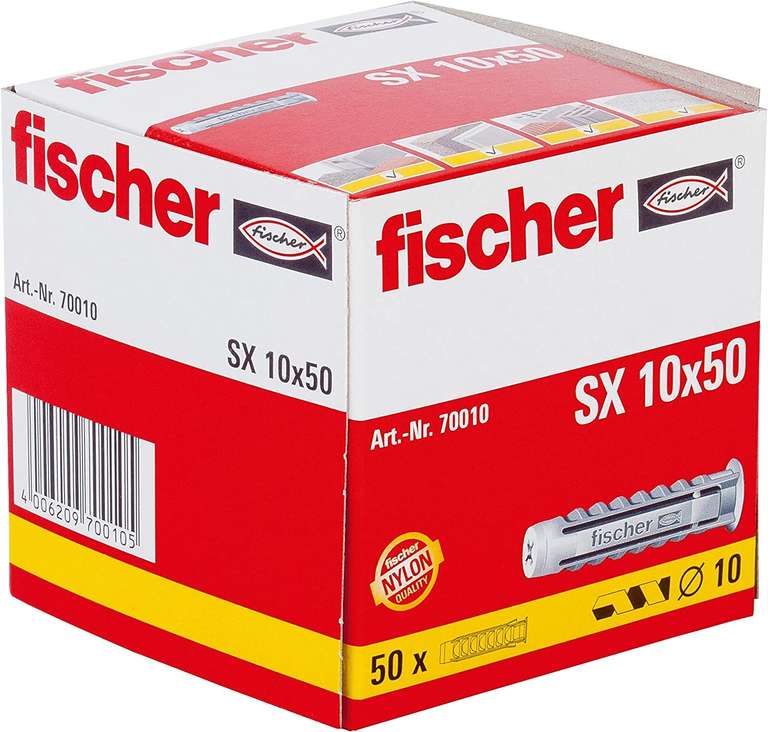 fischer Spreizdübel SX 10 x 50, Schachtel mit 50 Nylondübeln - Prime