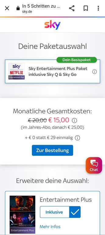Sky Entertain Plus incl. Netflix für 10 €/Monat durch 6000 extra Punkte payback