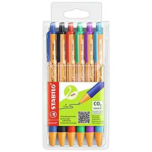 (Prime) Druck-Kugelschreiber STABILO pointball 6er Pack, mit 6 verschiedenen Farben (blau, schwarz, rot, smaragdgrün, lila, türkis)