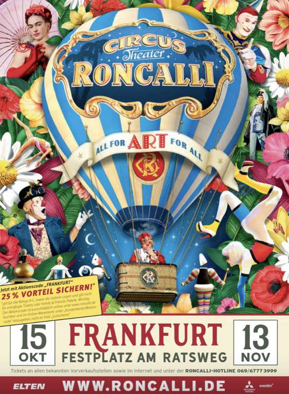 [Frankfurt am Main] Circus Roncalli 25% Rabatt auf nicht ermäßigte Tickets