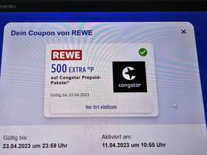 500 EXTRA °P auf Congstar Prepaid-Pakete bei REWE