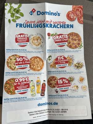 50% auf die 2. Pizza und weitere Gutscheine im Gutscheinheft Dominos Pizza Köln