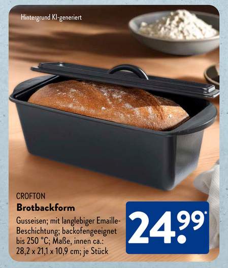 CROFTON Brotbackform mit Deckel, Gusseisen 28x12x11 cm für 24,99 € bei ALDI Nord