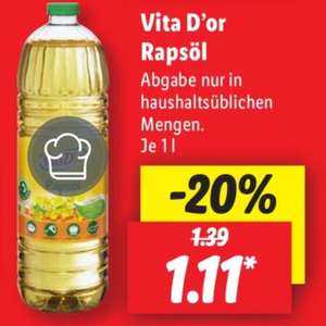 Lidl Filiale: 1 Liter Rapsöl von Vita D'or , Eigenmarke, am 26.04. + 27.04.24