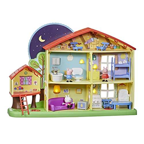 Hasbro Peppa Pig Adventures Tag- und Nacht-Haus, Spielhaus mit Sprache, Licht und Geräuschen, 3 Figuren, 13 Accessoires (Amazon/Müller)