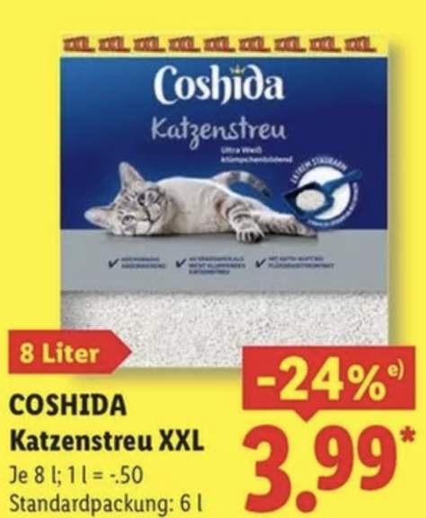 Coshida Katzenstreu XXL Ultra Wei 6+2L  3,99 bei Lidl at Lidl| mydealz