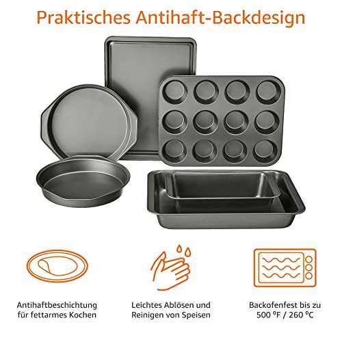 Amazon-Basic Backformen-Set, antihaftbeschichtet, 6-teilig