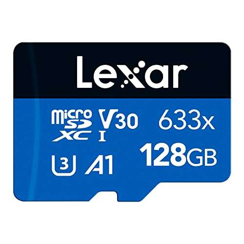 Lexar 633x 128GB Micro SD Karte, microSDXC UHS-I Karte + SD-Adapter, Bis zu 100 MB/s Lesen, A1, C10, U3, V30 mit PRIME
