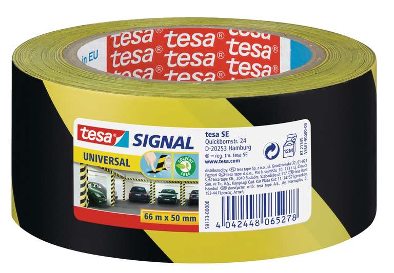 tesa Signal Markierungsklebeband UNIVERSAL - selbstklebendes Warnband 66 m x 50 mm (Prime)