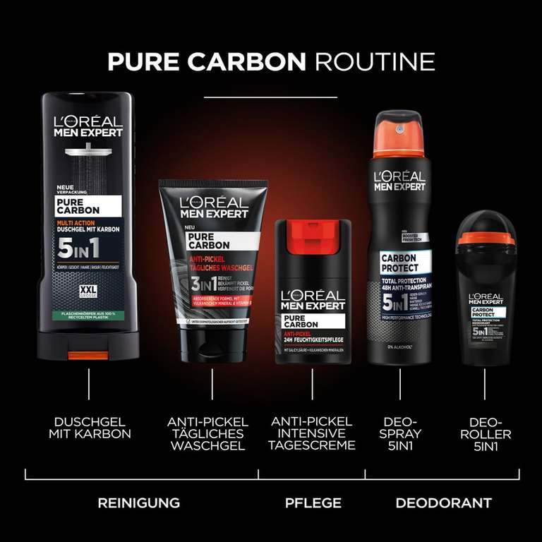 L'Oréal Men Expert XXL 5in1 Duschgel und Shampoo für Männer, Pure Carbon, 400 ml [PRIME/Sparabo; für 1,88€ bei 5 Abos)