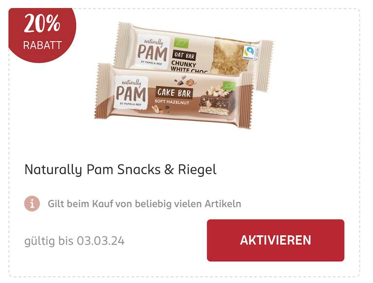 -20% auf Naturally Pam Snacks & Riegel in der Rossmann App