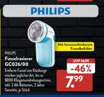 [Aldi] Philips GC026/00 Fusselrasierer / Fusselentferner für verschiedene Stoffe, 2 Höheneinstellungen, batteriebetrieben, türkis