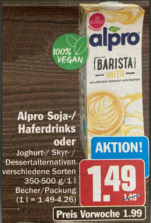 [OFFLINE HIT Markt] ALPRO Barista Hafer, Soya-/Haferdrink, Joghurt-/Skyr-Dessertalternativen