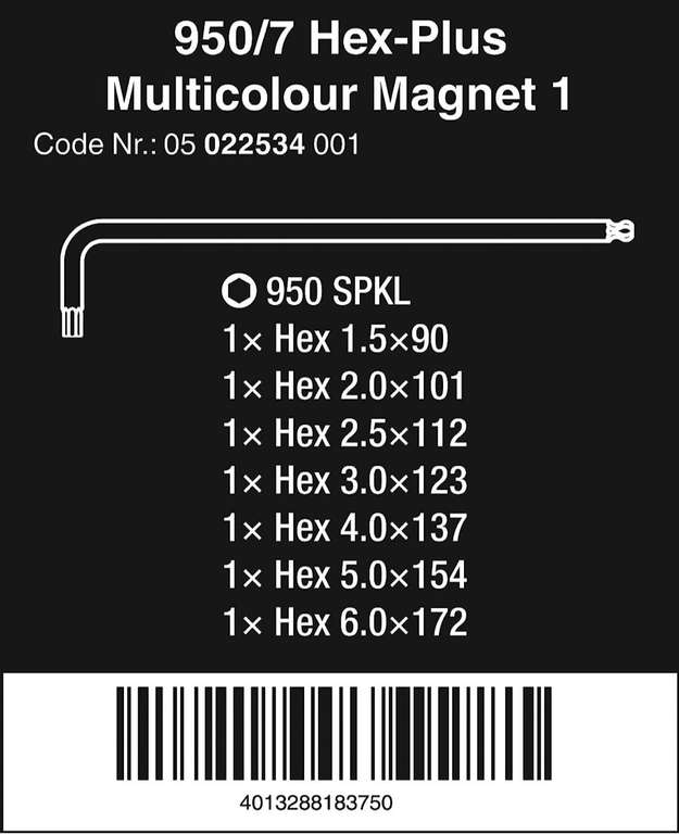 Wera 950 SPKL/7B SM Multicolour Magnet Winkelschlüsselsatz, metrisch, BlackLaser, 7-teilig, Wera 05022534001 Versandkostenfrei