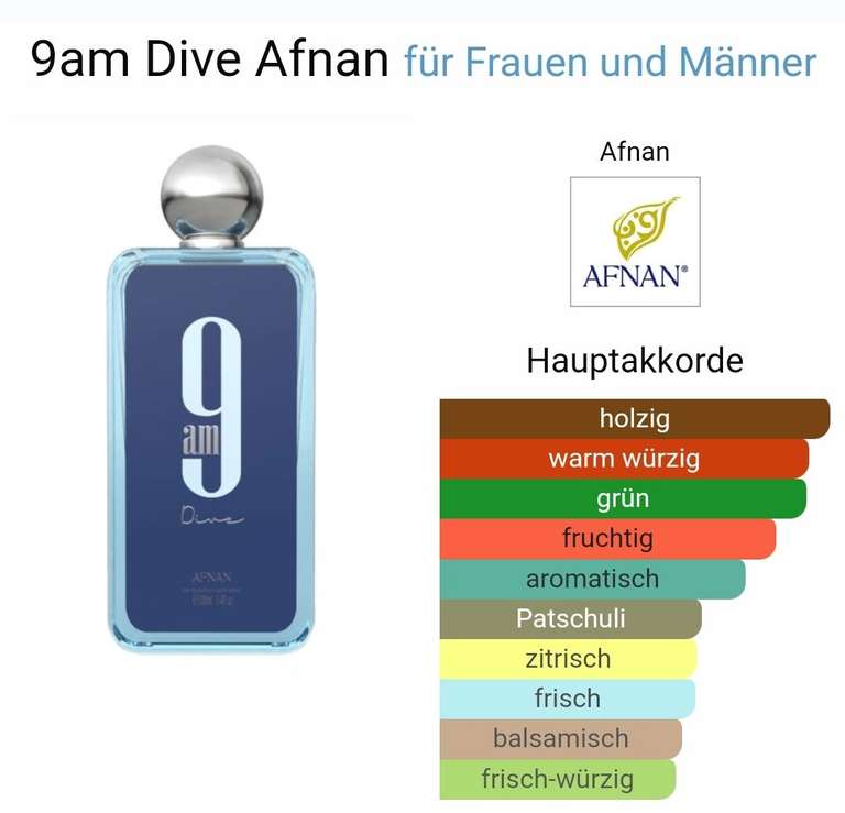 (Parfüm365) Afnan 9 am Dive Eau De Parfum 100 ml (Bestpreis, unisex)