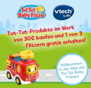 (Vtech Cashback) Gratis 1 von 3 Tut Tut Baby Flitzer ab 30€ Einkaufswert