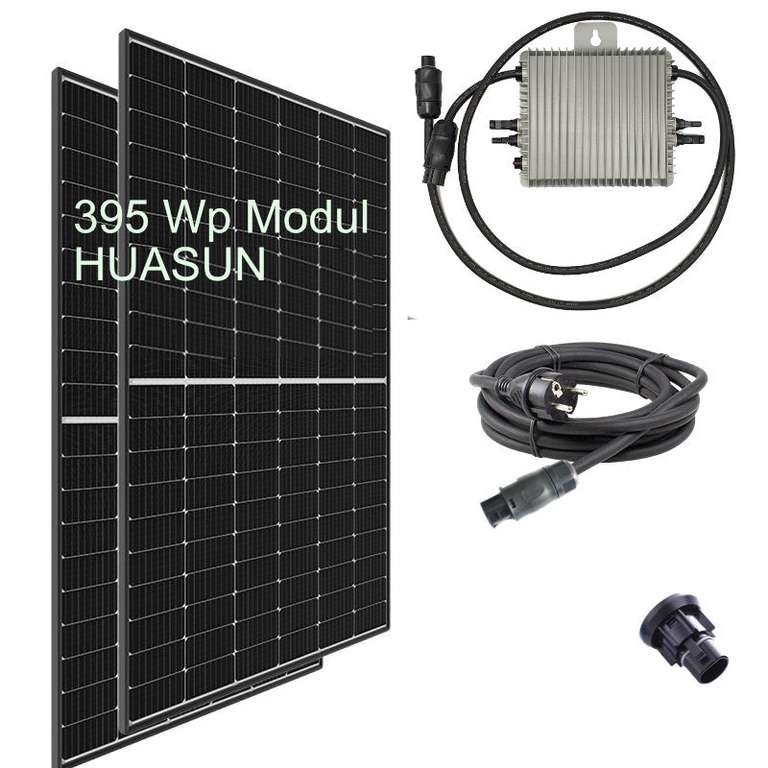 Balkonkraftwerk 2x Huasun Solar Glas Module Black Frame 395Wp + Deye 600w + Zubehör [lokal Weinheim/Mönchengladbach/Neuss]