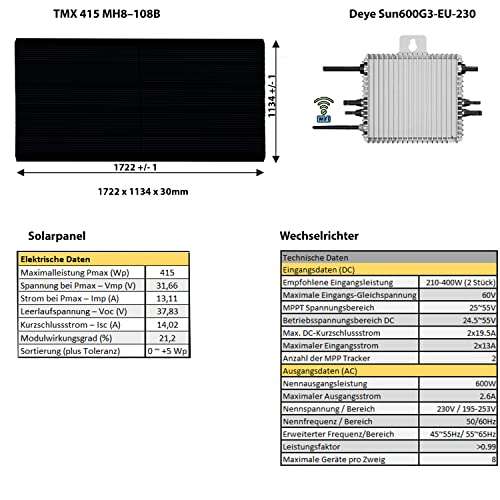 Balkonkraftwerk Komplett Set Solarpaket 600W Wlan Kompatibler Mikrowechselrichter
