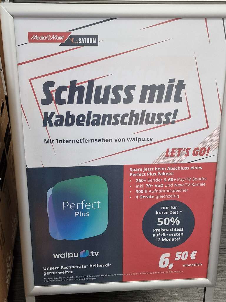 Waipu TV perfect Plus monatlich kündbar (MM Wiesbaden)