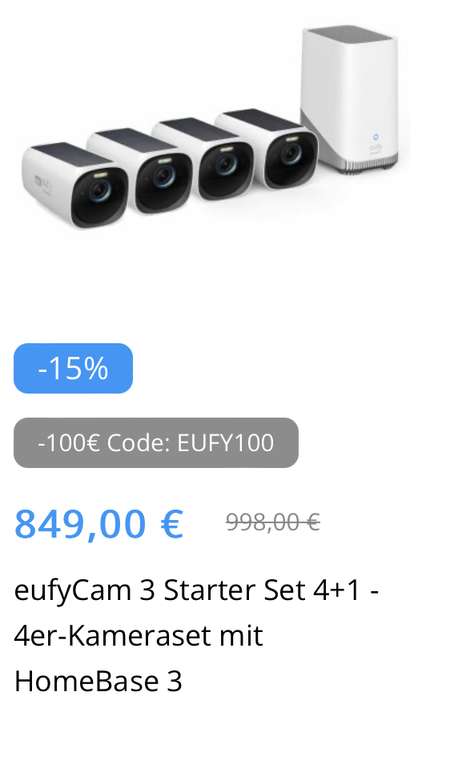 Eufycam 3 4x Kameras S330 + Homebase 15% + 100€