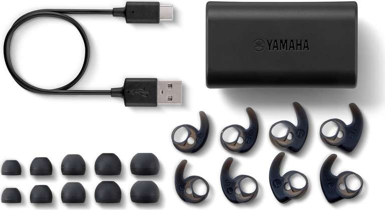Yamaha TW-ES5A TWS In-Ears (Bluetooth 5.2, aptX HD & Adaptive, 9/34h Akku, USB-C, Umgebungsmodus, Klang-Personalisierung, Ohrflügel, IPX7)