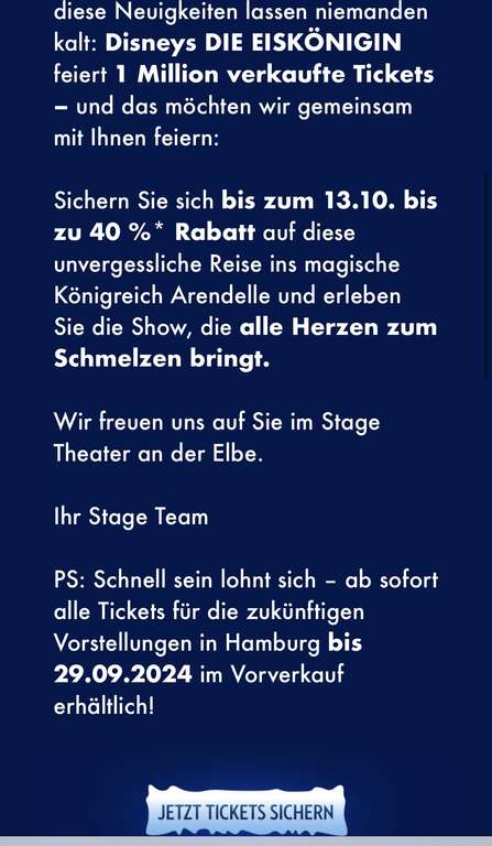 - 40 % Tickets für Disney die Eiskönigin Frozen in Hamburg - Stage Musical