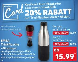 Trinkflasche Emsa Bludrop Kaufland 0,5l 15,99€/0,7l 17,99€ (12,79€/14,39€ bei Kauflandcard), Bestpreis laut idealo