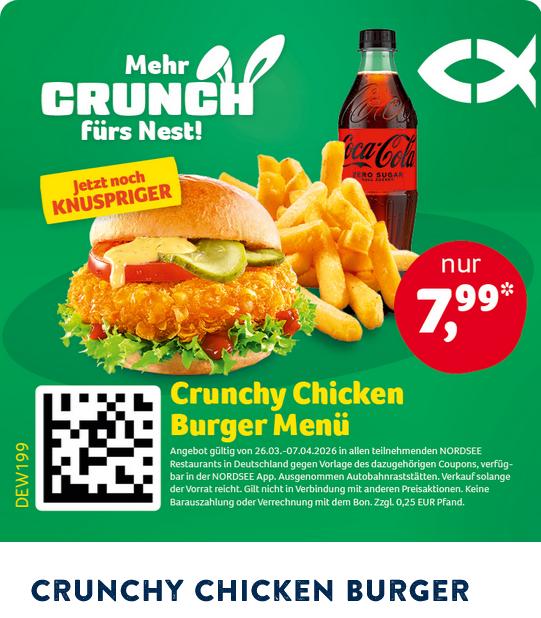 Mehr Crunch fürs Nest! Neue Oster-Coupons: Classic Fish o. Crunchy Chicken Burger Menü (7,99€) | Klassik Menü u. Dessert (12,99€)