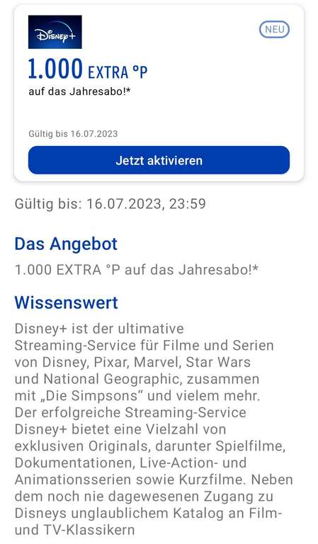 Disney+ 1.000° Extra Payback Punkte auf ein Jahresabo bis 16.07 eventuell personalisiert