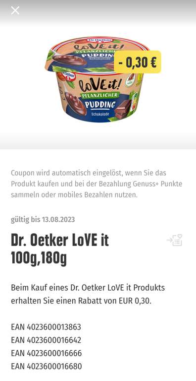 [Edeka bundesweit] Dr. Oetker LoVE it 100-180 g Becher für je 0,69 € (Coupon + Edeka App) - vegan, pflanzlich
