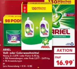 Ariel Voll- oder Colorwaschmittel - 130 Wäschen - für nur 16,99€ bei Kaufland !