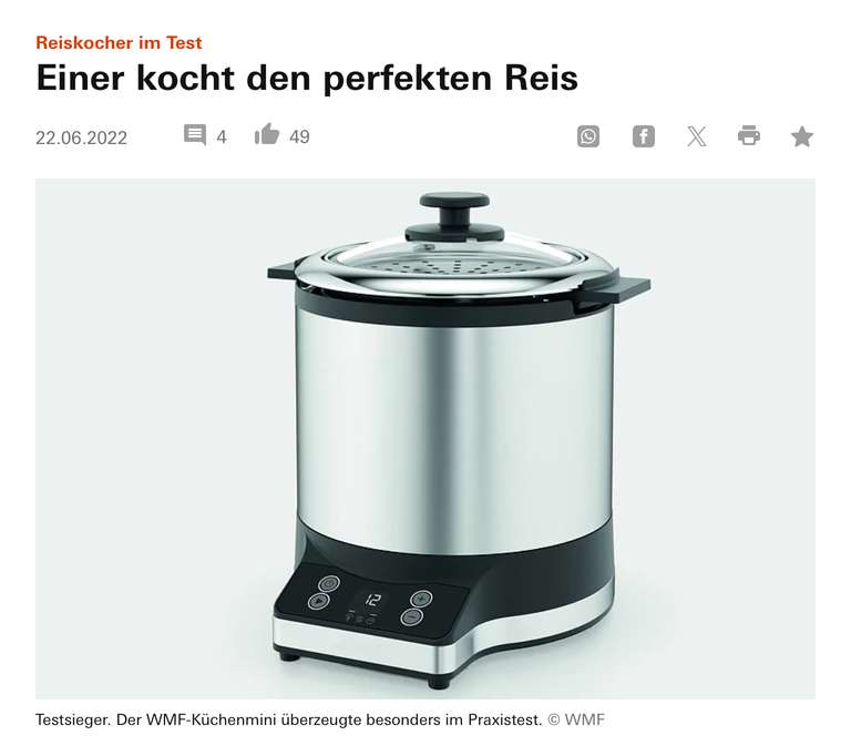 WIEDER VERFÜGBAR: (Corporate Benefits) Testsieger WMF KÜCHENminis Reiskocher mit Lunch-to-go-Box 25% Rabatt