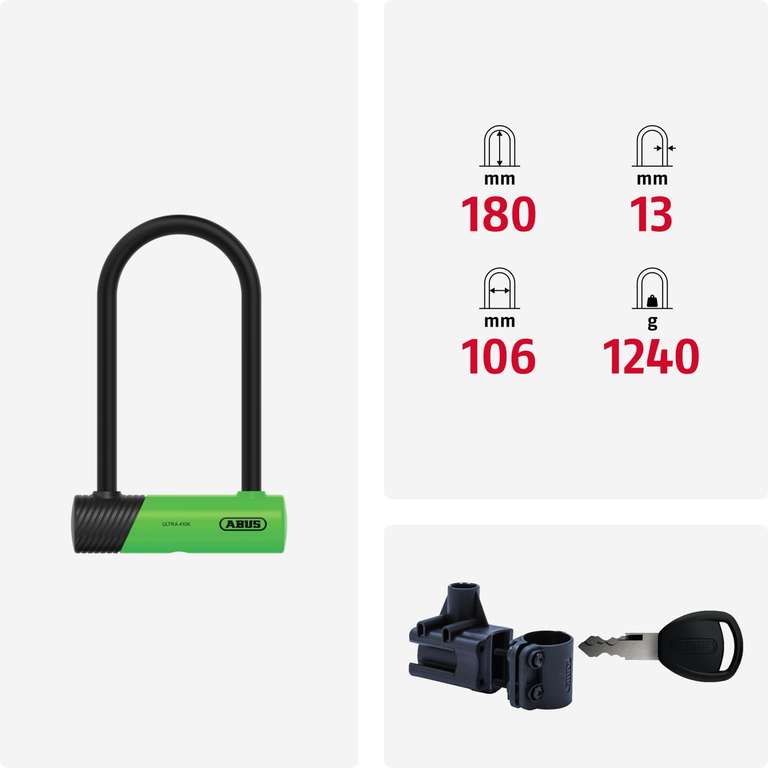 ABUS Ultra Mini 410K/150HB180 grün Bügelschloss + Halterung für 34,99€ ( Amazon Prime)