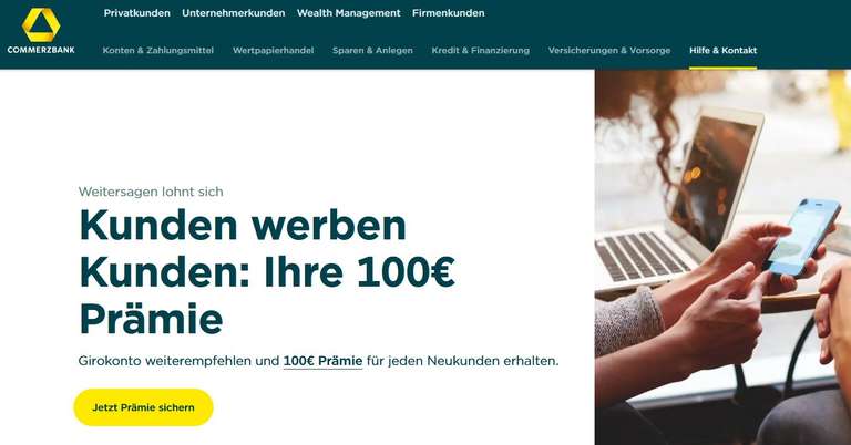 [Commerzbank] Girokonto 100€ Kunden werben Kunden Prämie + 50€ Startguthaben für Girokonto bei aktiver Nutzung