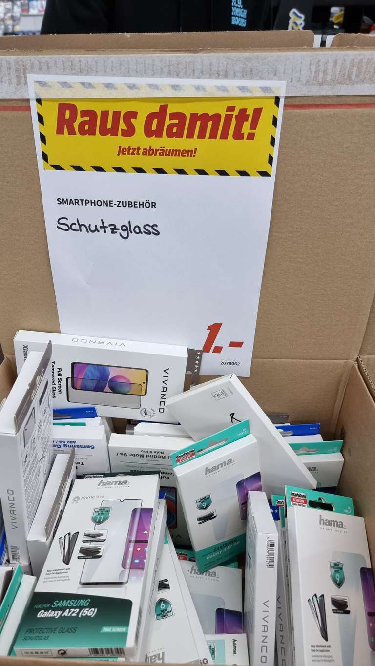 [Lokal Mediamarkt Reutlingen] Schutzhülle und Panzerglas für iPhone 12 Samsung Galaxy S21 X S22 X Xiaomi Note 10 und viele mehr für 1€