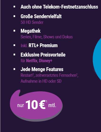 Für alle, nicht begrenzt auf Telekom Kunden: Magenta TV Smart inkl. HD+, Megathek, RTL+ für eff. 5€/Monat durch 6 Freimonate & 60€ Cashback