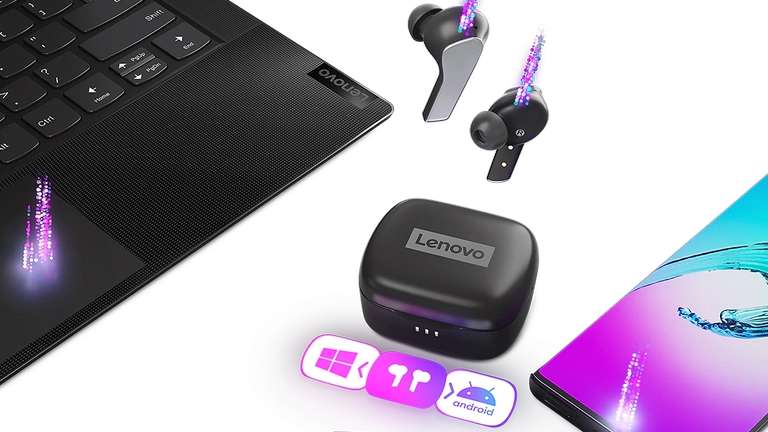 NBB Black Week: Lenovo Smart Wireless Earbuds in schwarz (TWS, Bluetooth 5.2, ANC, Laufzeit 5,4h/28h, USB-C, Qi, App, IPX4)