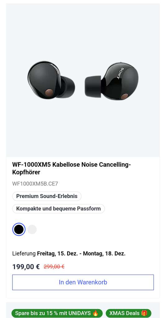 Unidays: Sony WF-1000XM5 für 199€ / WH-1000XM5 für 269,10€ | mydealz | True Wireless Kopfhörer