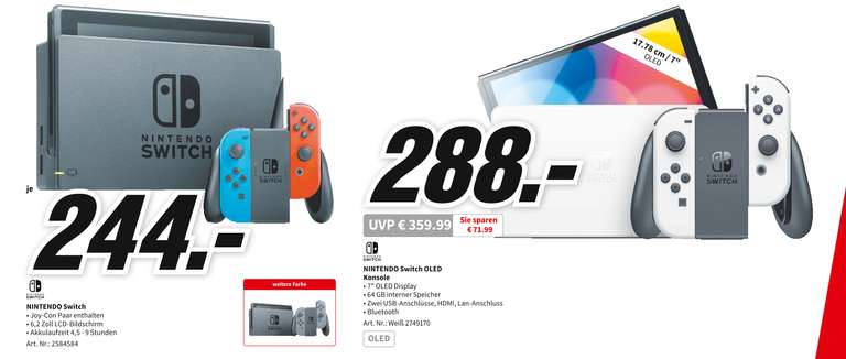 [LOKAL] Mannheim Media Markt Neueröffnung: Nintendo Switch OLED 64gb Konsole 288€ / Normalversion 244€ 21.11.-26.11.2022