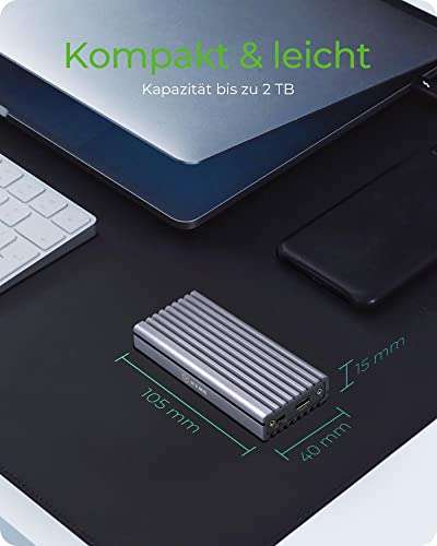 ICY BOX SSD M.2 NVMe Gehäuse, USB 3.1 (Gen2, 10 Gbit/s), USB-C