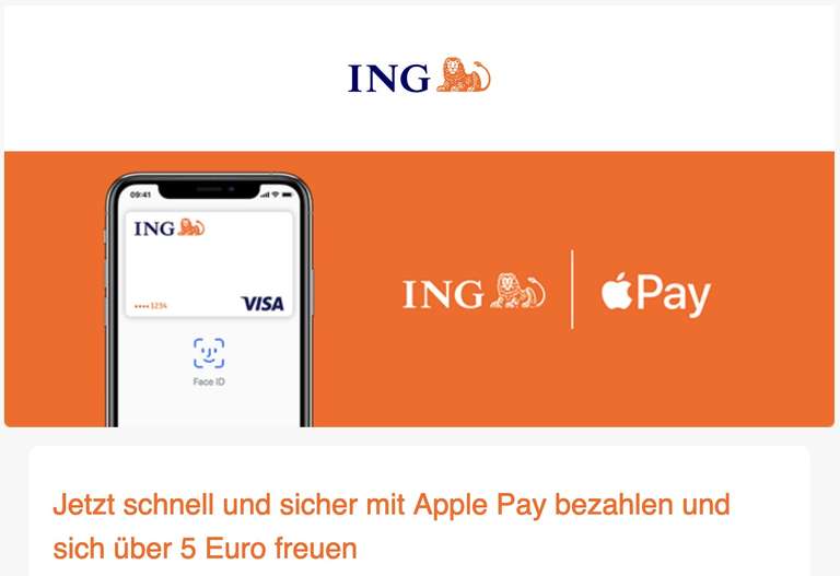 ING Bank 5 EUR Gratis für Zahlung mit Apple Pay (personalisiert?)